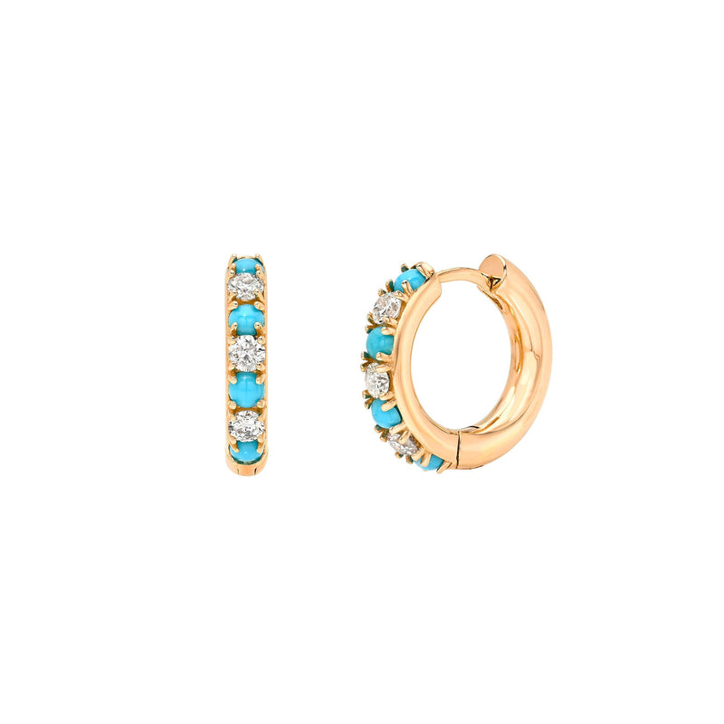 Turquoise & Diamond Hoops Rose Gold by Logan Hollowell Jewelry