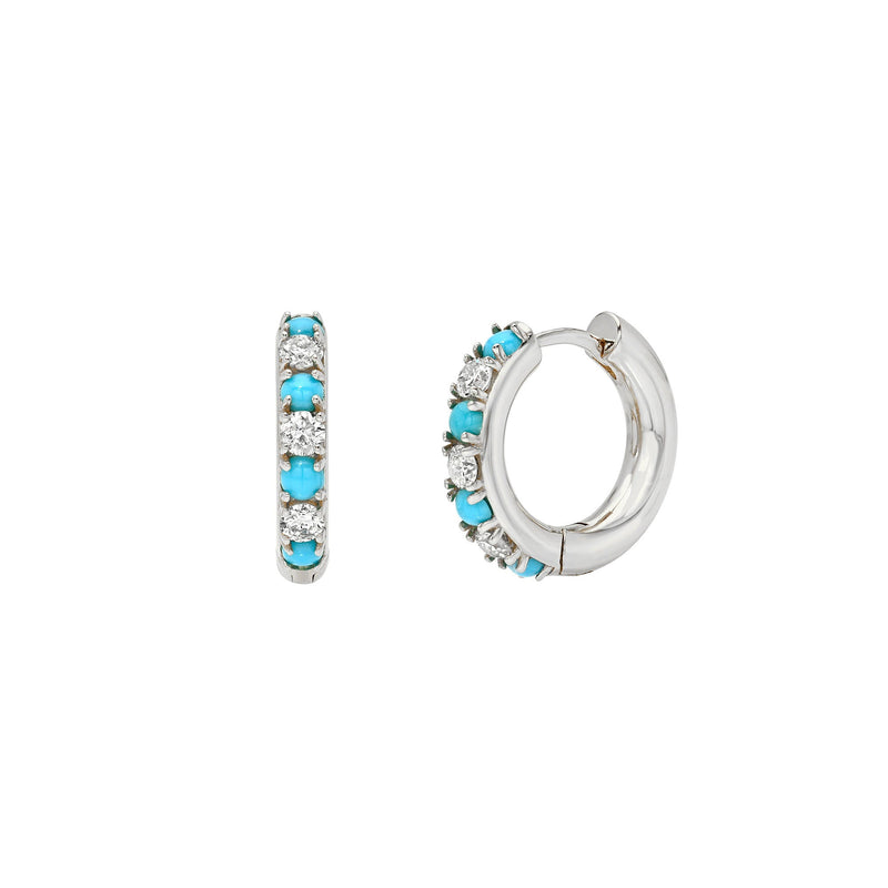 Turquoise & Diamond Hoops White Gold by Logan Hollowell Jewelry