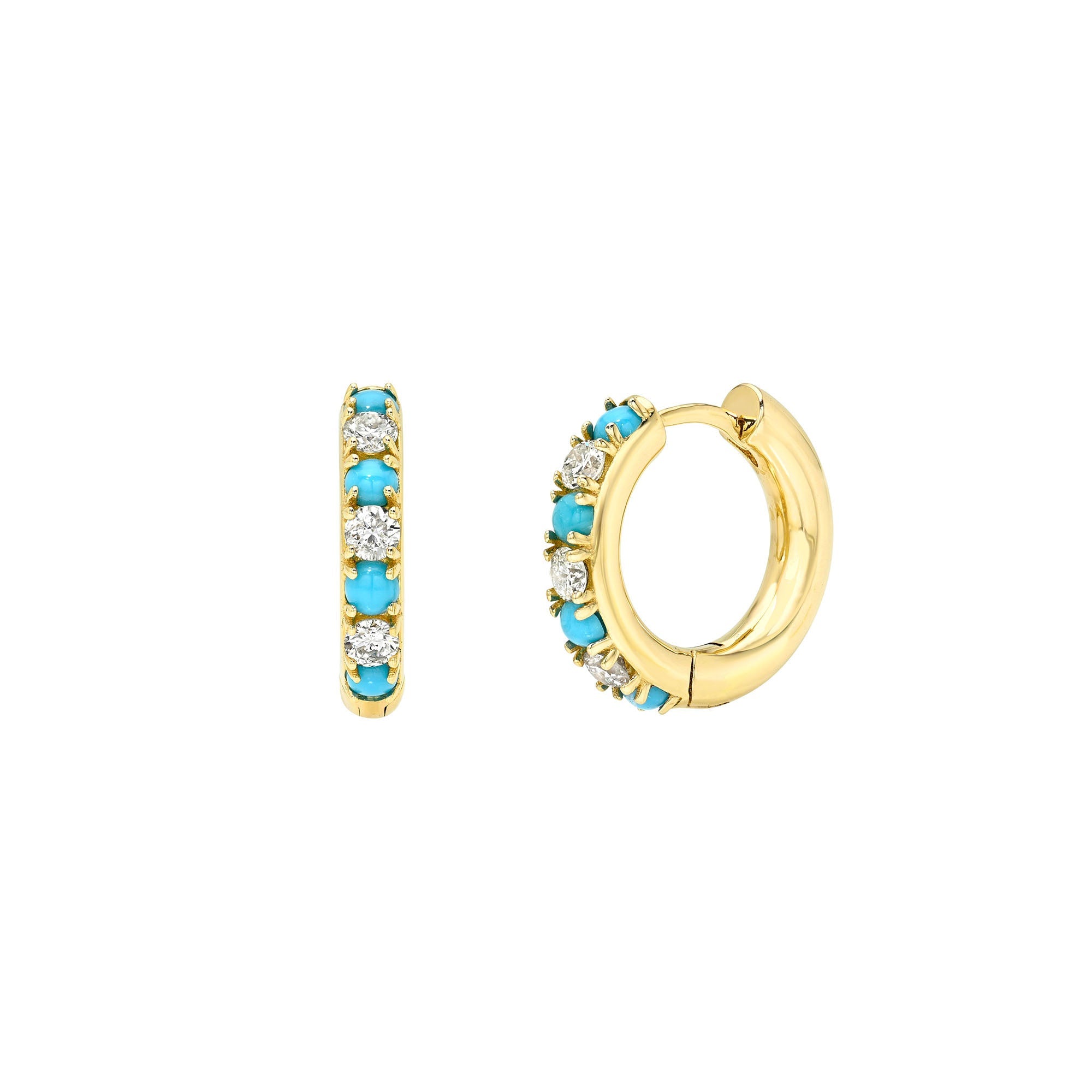 Turquoise & Diamond Hoops Yellow Gold by Logan Hollowell Jewelry