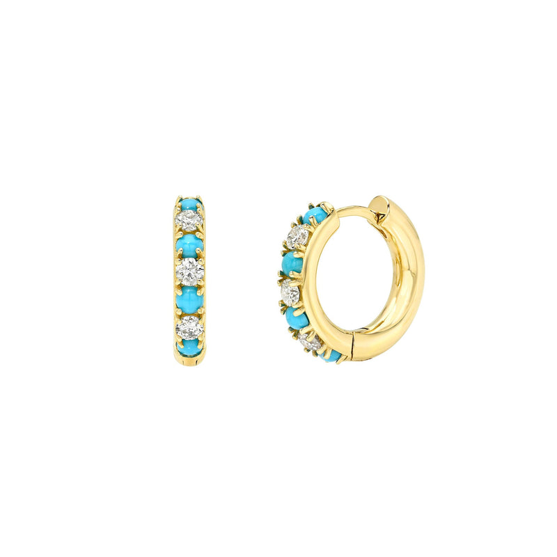 Turquoise & Diamond Hoops Yellow Gold by Logan Hollowell Jewelry