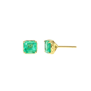 Colombian Emerald Martini Studs 2.11 Yellow Gold by Logan Hollowell Jewelry