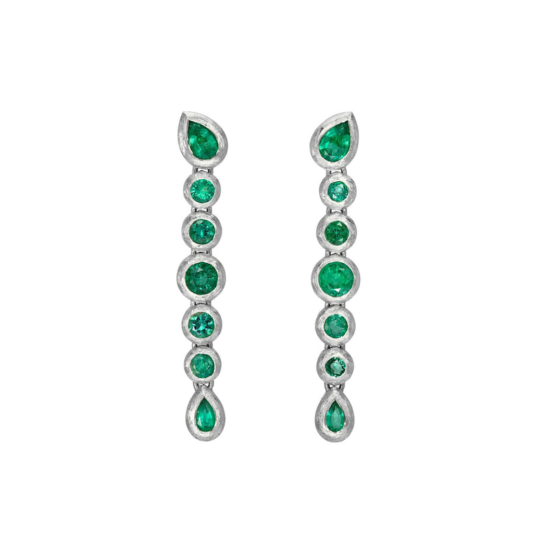 Emerald Pear Bubble Drop Earrings White Gold by Logan Hollowell Jewelry