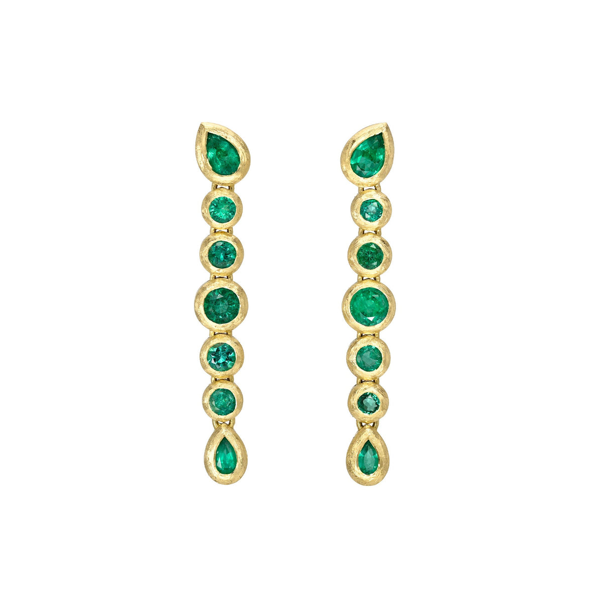 Emerald Pear Bubble Drop Earrings Yellow Gold by Logan Hollowell Jewelry
