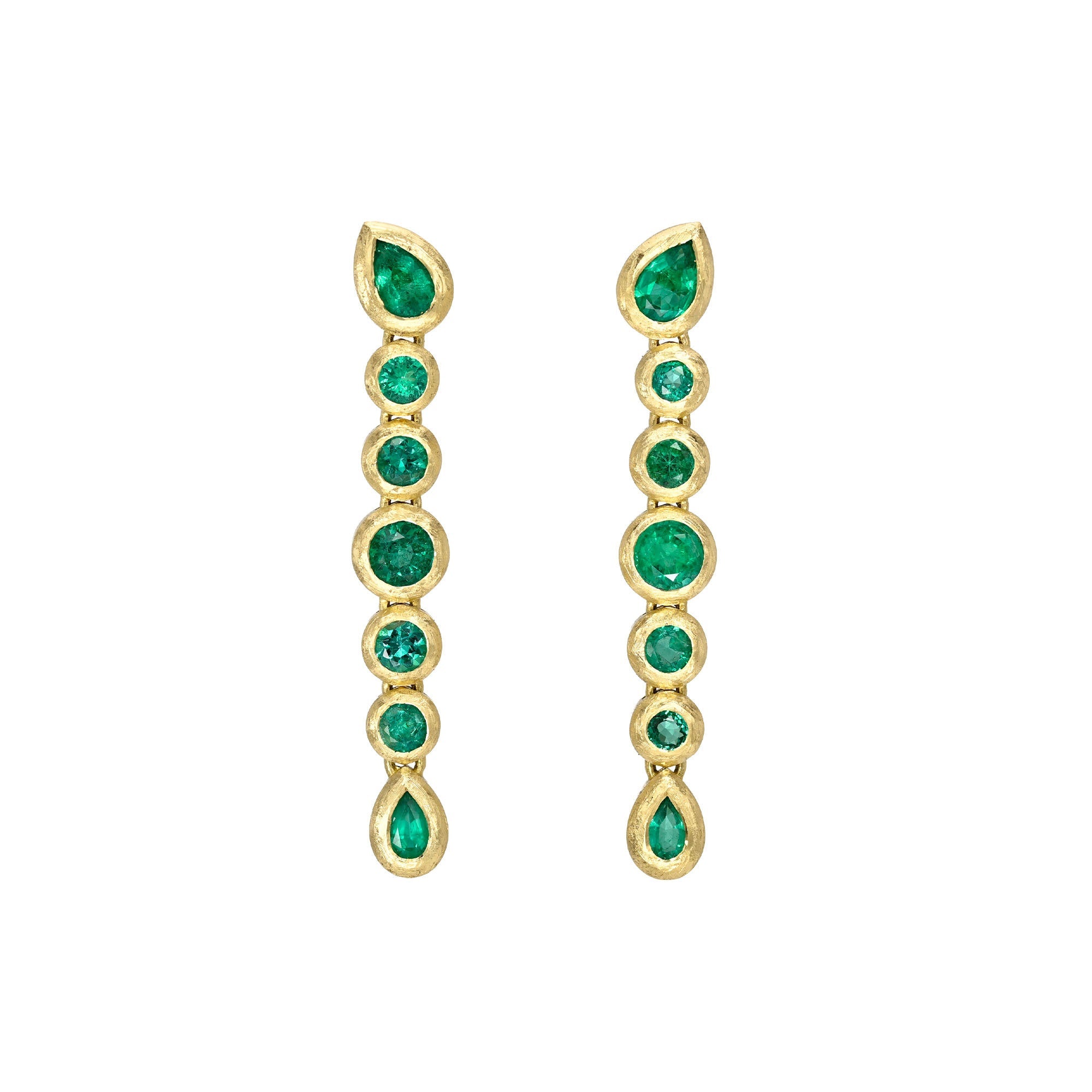 Emerald Pear Bubble Drop Earrings Yellow Gold by Logan Hollowell Jewelry