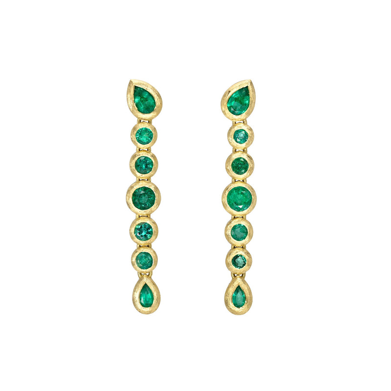 Emerald Pear Bubble Drop Earrings Yellow Gold by Logan Hollowell Jewelry