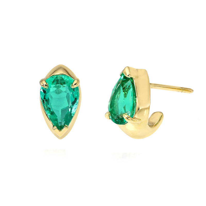 Colombian Emerald Reverse Water Drop Stuggies Yellow Gold by Logan Hollowell Jewelry