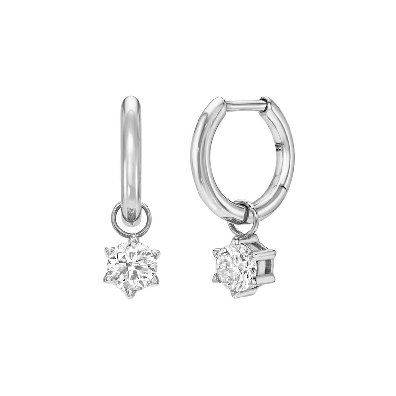 Solar Flare Diamond Drop Huggies White Gold by Logan Hollowell Jewelry