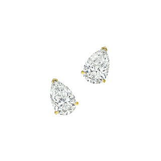 Water Drop Solitaire Studs Yellow Gold 5.00CTW by Logan Hollowell Jewelry