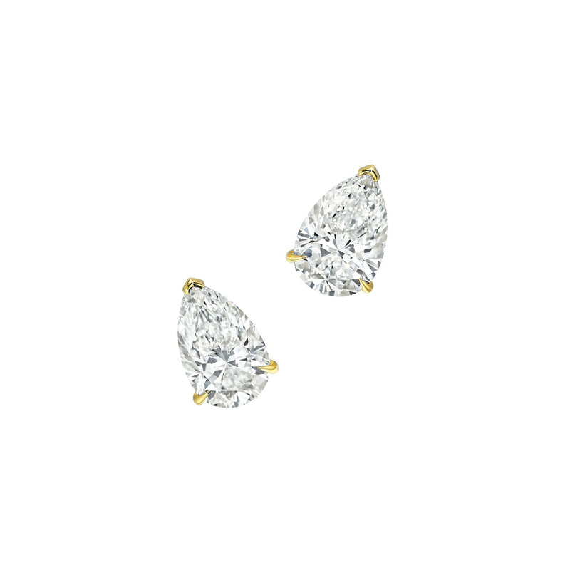 Water Drop Solitaire Studs Yellow Gold 6.00CTW by Logan Hollowell Jewelry
