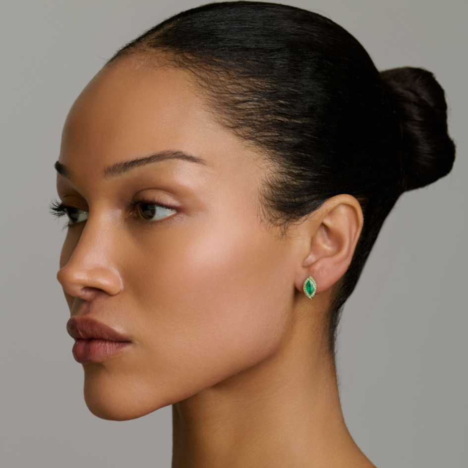Zambian Emerald Pavé Marquise Stuggies by Logan Hollowell Jewelry