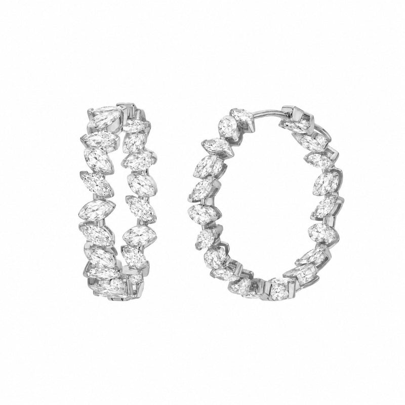 Dancing Marquise All Around Diamond Hoop Earrings White Gold by Logan Hollowell Jewelry