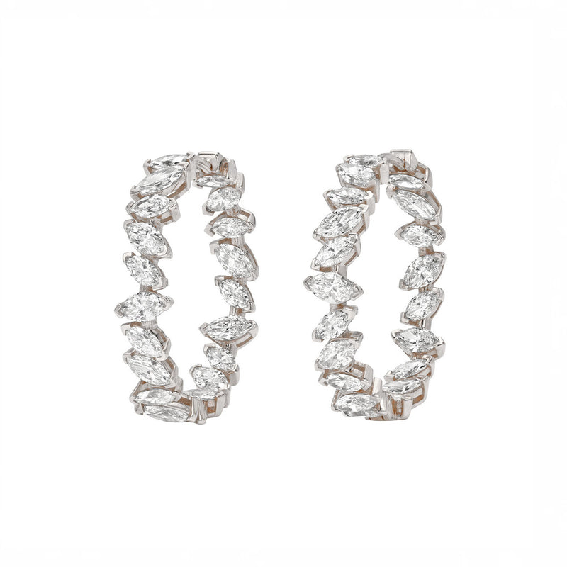 Dancing Marquise All Around Diamond Hoop Earrings White Gold by Logan Hollowell Jewelry