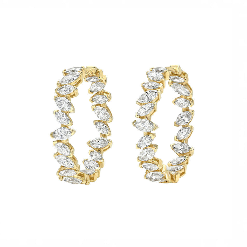 Dancing Marquise All Around Diamond Hoop Earrings Yellow Gold by Logan Hollowell Jewelry