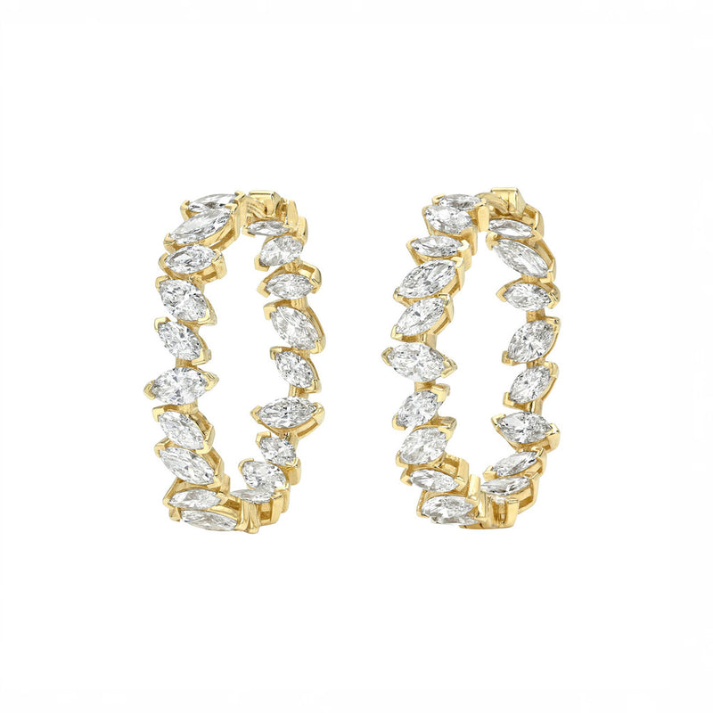 Dancing Marquise All Around Diamond Hoop Earrings Yellow Gold by Logan Hollowell Jewelry