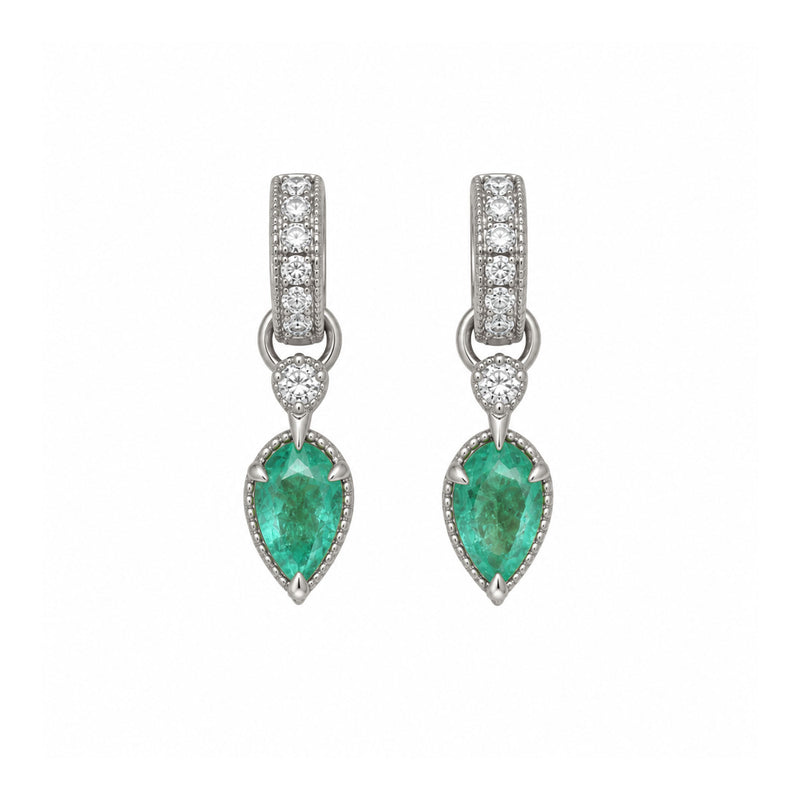 Queen 2.0 Emerald Drop Huggies White Gold by Logan Hollowell Jewelry
