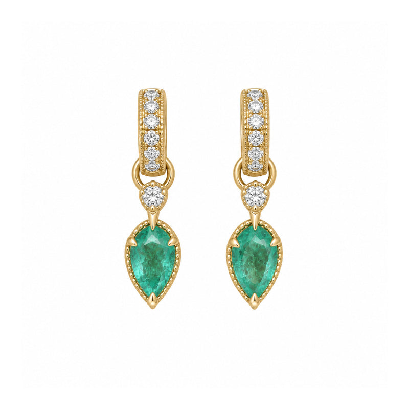 Queen 2.0 Emerald Drop Huggies Yellow Gold by Logan Hollowell Jewelry