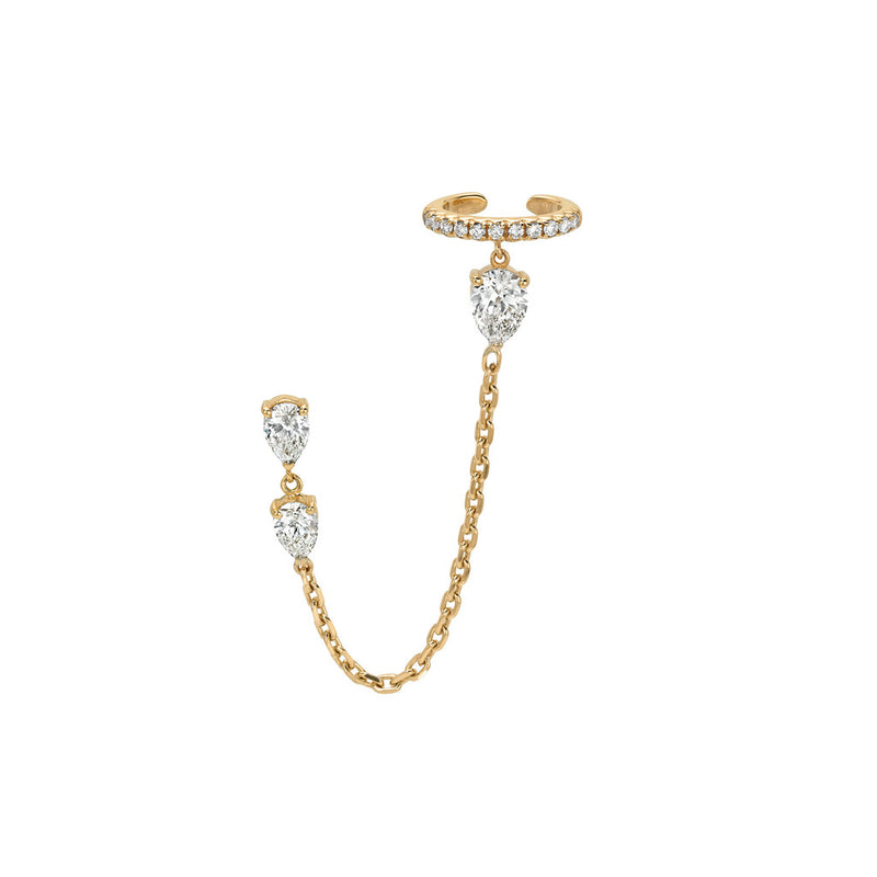 Triple Water Drop Diamond Cuff Earring Rose Gold by Logan Hollowell Jewelry