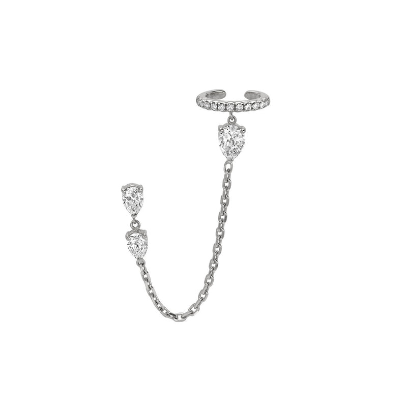 Triple Water Drop Diamond Cuff Earring White Gold by Logan Hollowell Jewelry