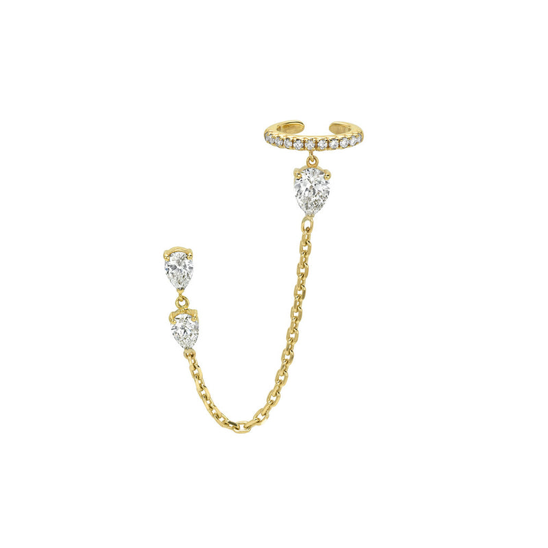 Triple Water Drop Diamond Cuff Earring Yellow Gold by Logan Hollowell Jewelry