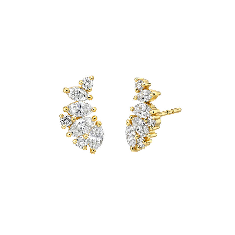 Marquise Angel Wing Claw Set Studs Yellow Gold by Logan Hollowell Jewelry