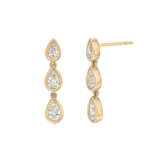 Triple Drop Bezel Diamond Earrings Rose Gold by Logan Hollowell Jewelry