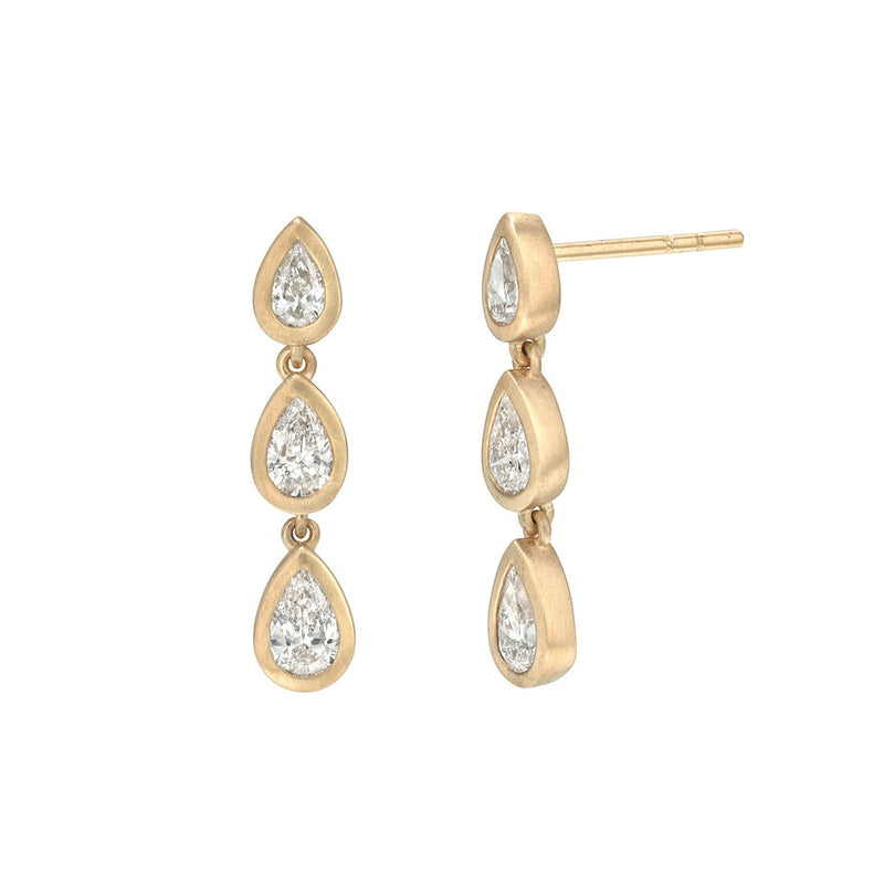 Triple Drop Bezel Diamond Earrings Rose Gold by Logan Hollowell Jewelry