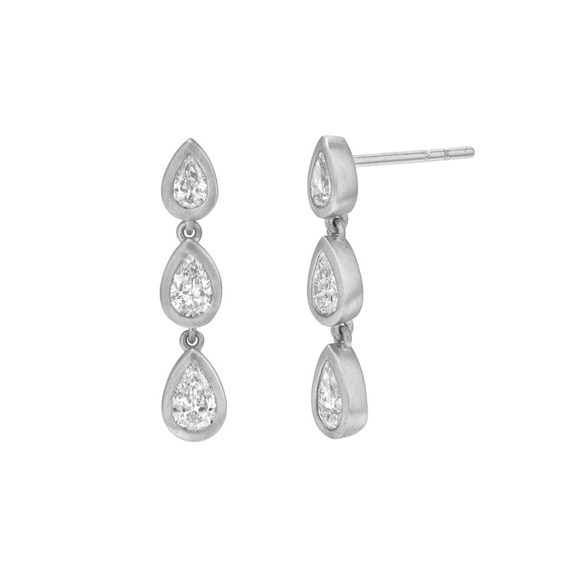 Triple Drop Bezel Diamond Earrings White Gold by Logan Hollowell Jewelry