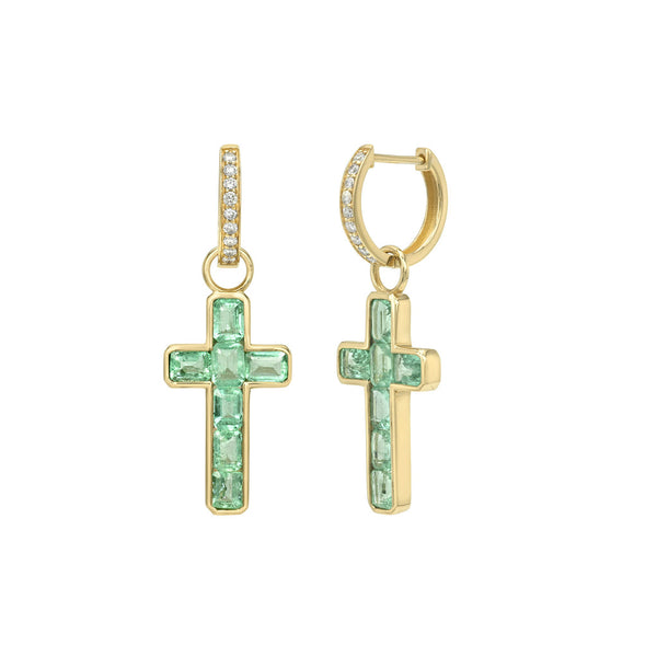 Emerald Faith Pave Diamond Hoop Earrings Yellow Gold by Logan Hollowell Jewelry