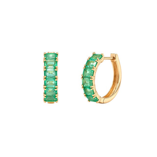 Emerald Cut Emerald Hoop Earrings Rose Gold by Logan Hollowell Jewelry