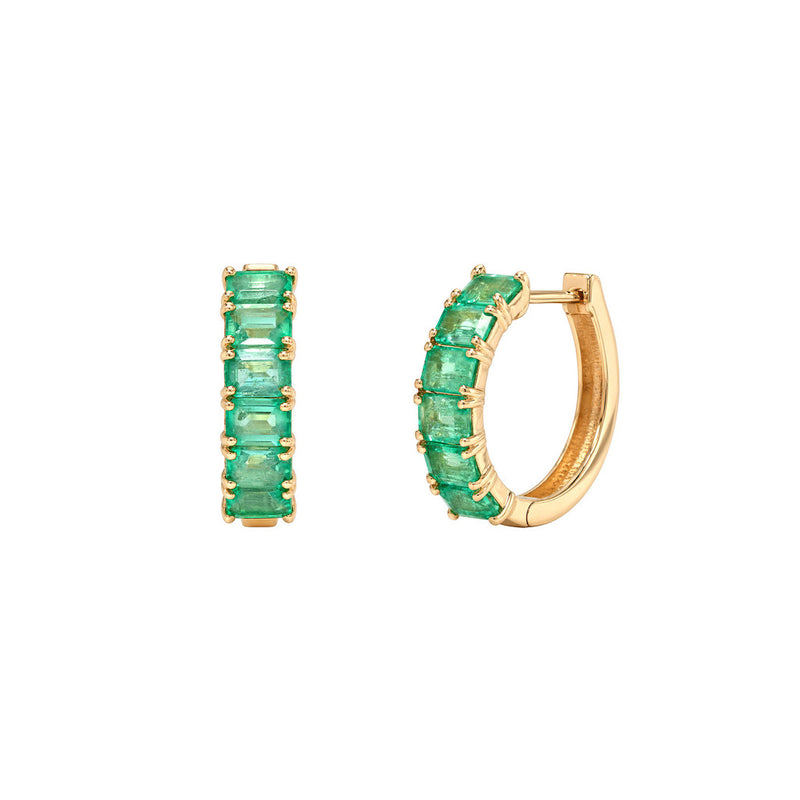 Emerald Cut Emerald Hoop Earrings Rose Gold by Logan Hollowell Jewelry