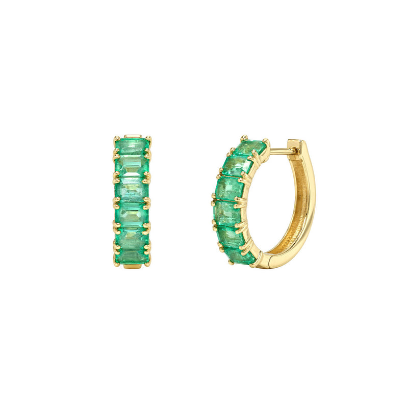 Emerald Cut Emerald Hoop Earrings Yellow Gold by Logan Hollowell Jewelry
