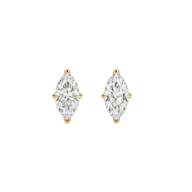 Marquise Compass Diamond Studs Yellow Gold by Logan Hollowell Jewelry