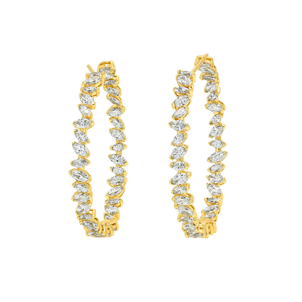 Dancing Marquise Diamond Eternity Hoops Yellow Gold by Logan Hollowell Jewelry