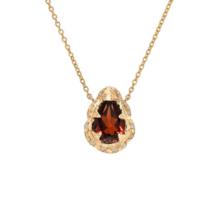 Baby Queen Water Drop Garnet Necklace with Sprinkled Diamonds Rose Gold by Logan Hollowell Jewelry