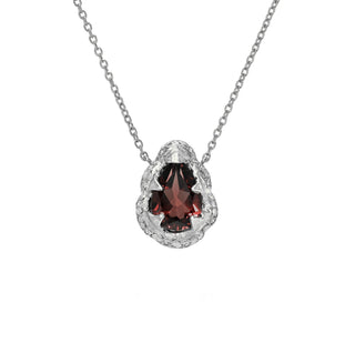 Baby Queen Water Drop Garnet Necklace with Sprinkled Diamonds White Gold by Logan Hollowell Jewelry
