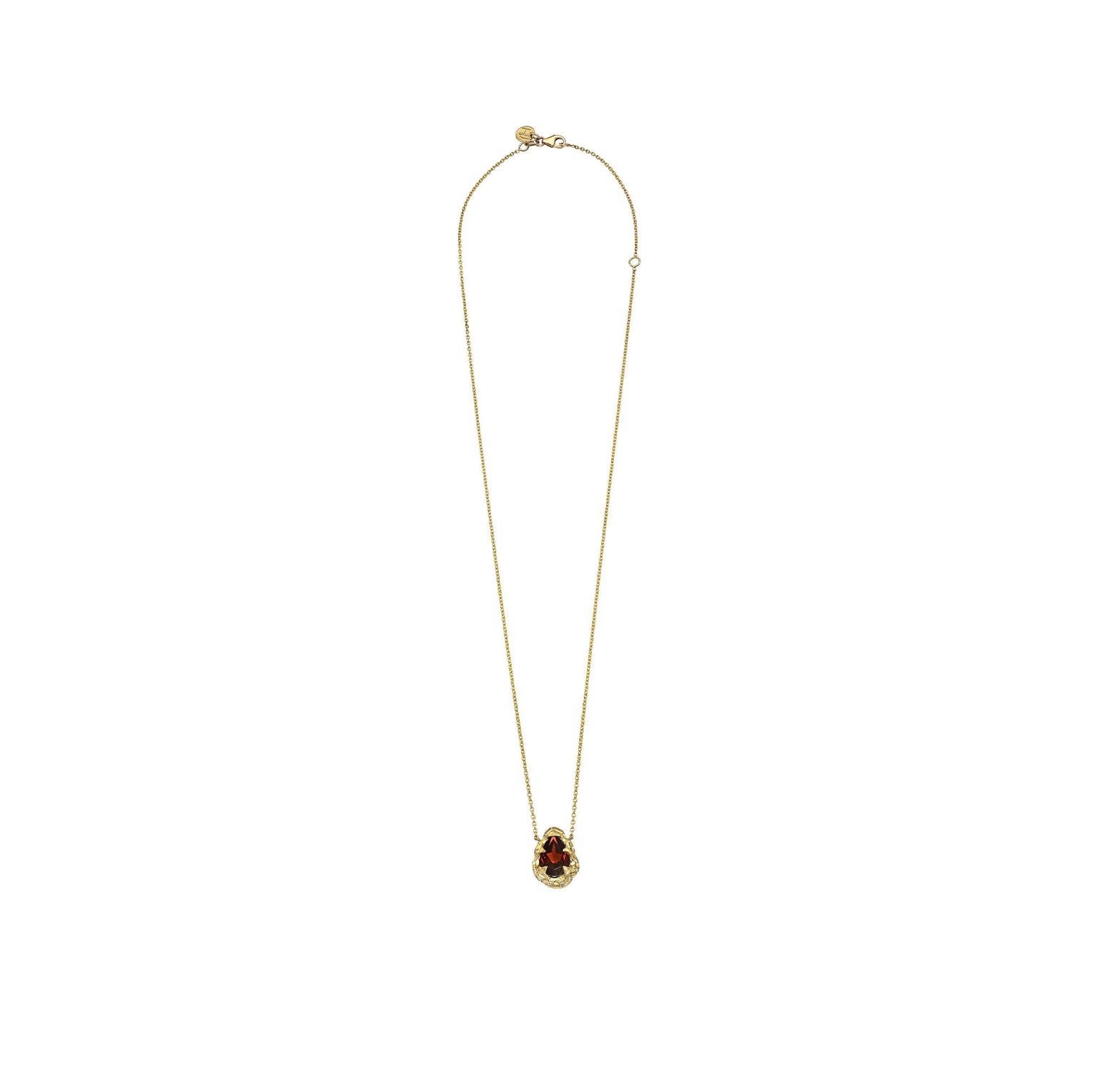 Baby Queen Water Drop Garnet Necklace with Sprinkled Diamonds by Logan Hollowell Jewelry