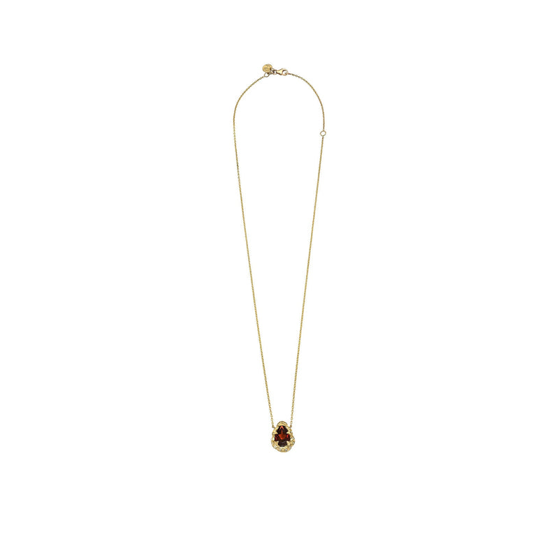 Baby Queen Water Drop Garnet Necklace with Sprinkled Diamonds by Logan Hollowell Jewelry