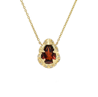 Baby Queen Water Drop Garnet Necklace with Sprinkled Diamonds Yellow Gold by Logan Hollowell Jewelry