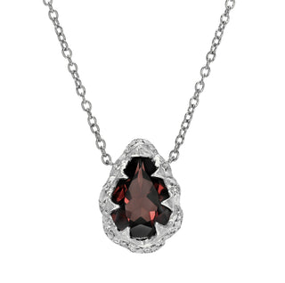 Queen Water Drop Garnet Necklace with Sprinkled Diamonds White Gold by Logan Hollowell Jewelry