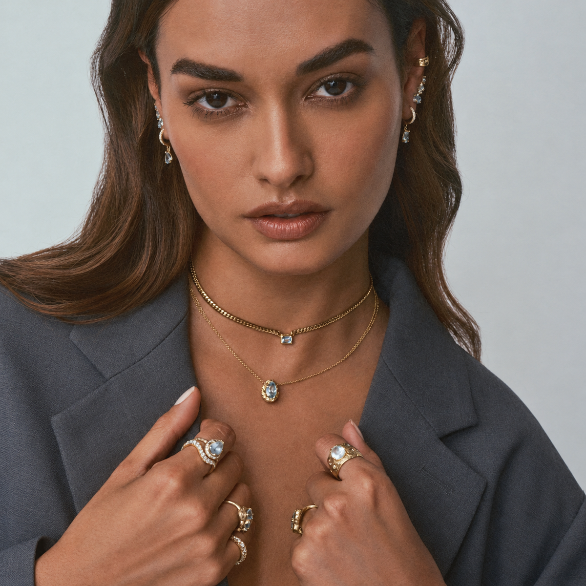Baby Queen Water Drop Aquamarine Necklace with Full Pavé Diamond Halo by Logan Hollowell Jewelry