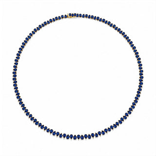 Petite Reverse Water Drop Blue Sapphire Tennis Necklace Yellow Gold by Logan Hollowell Jewelry