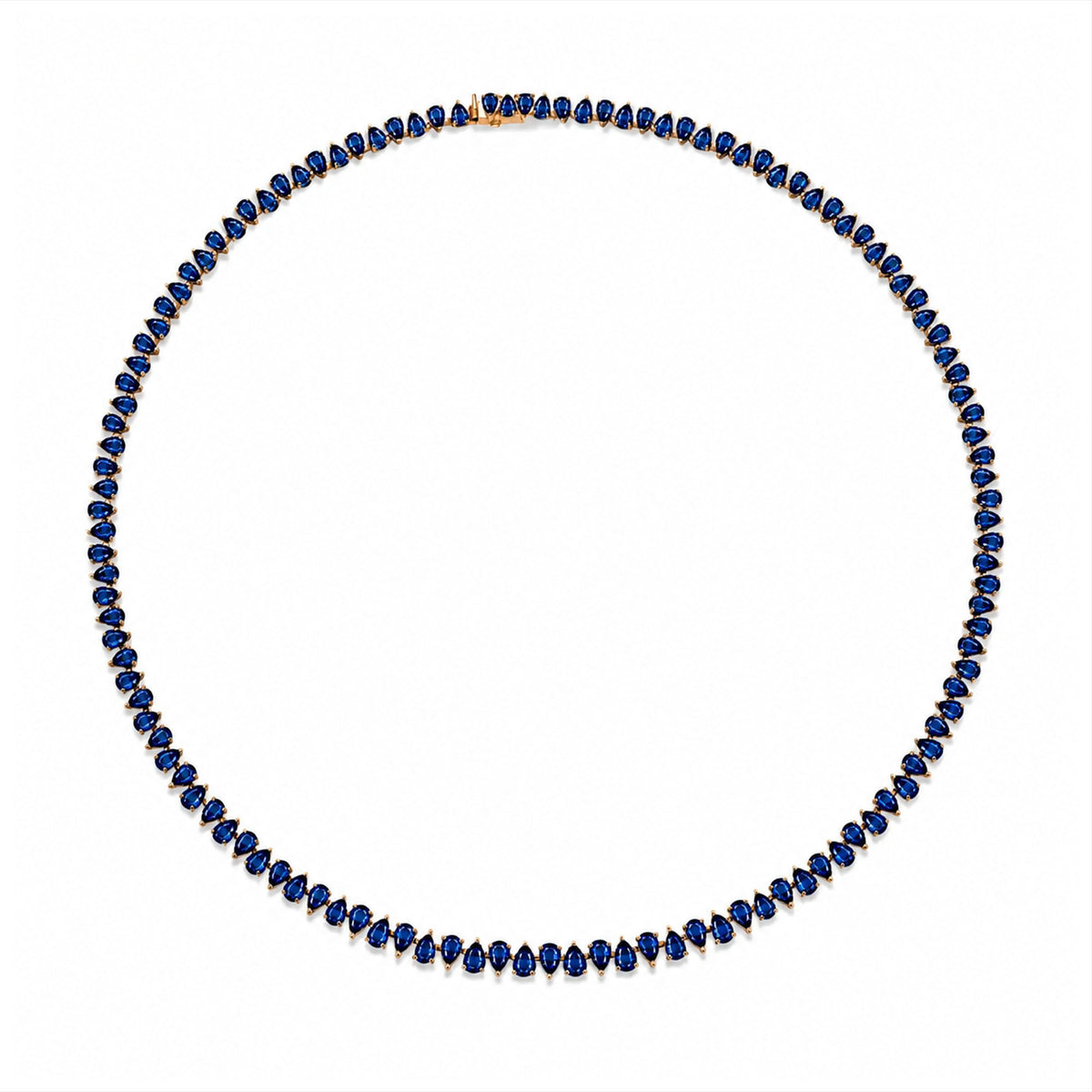 Petite Reverse Water Drop Blue Sapphire Tennis Necklace Rose Gold by Logan Hollowell Jewelry