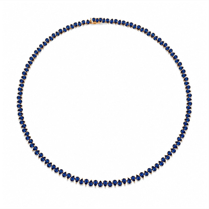 Petite Reverse Water Drop Blue Sapphire Tennis Necklace Rose Gold by Logan Hollowell Jewelry