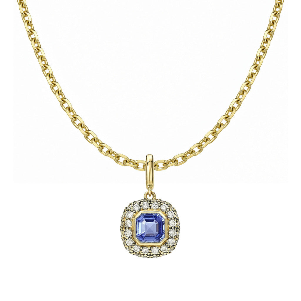 Blue Sapphire Pop Rocks Pendant Full Necklace Yellow Gold by Logan Hollowell Jewelry