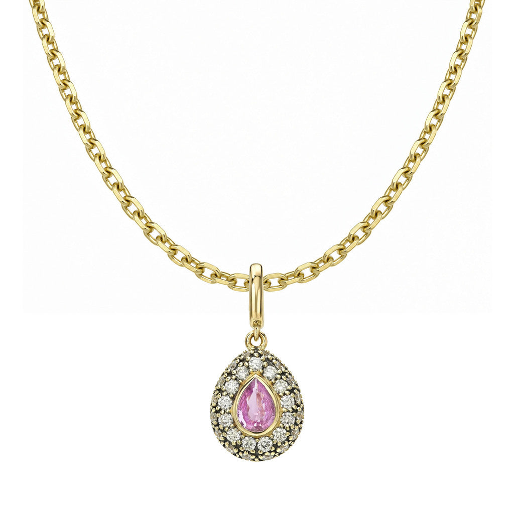 Pink Sapphire Pop Rocks Pendant Full Necklace Yellow Gold by Logan Hollowell Jewelry