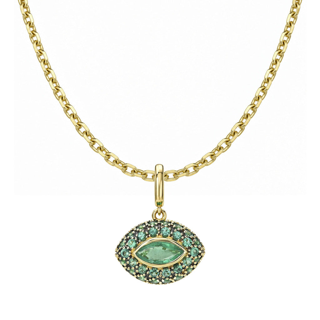 Emerald Pop Rocks Pendant Full Necklace Yellow Gold by Logan Hollowell Jewelry