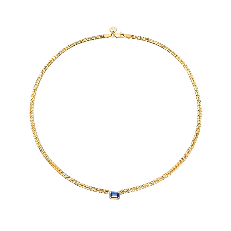 Emerald Cut Blue Sapphire Cuban Choker by Logan Hollowell Jewelry
