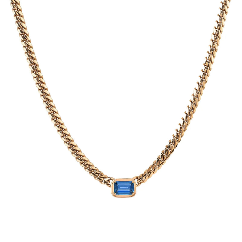 Emerald Cut Blue Sapphire Cuban Choker Rose Gold 14" by Logan Hollowell Jewelry