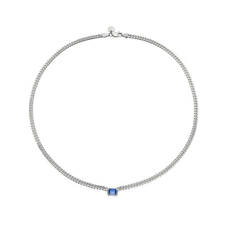 Emerald Cut Blue Sapphire Cuban Choker White Gold 14" by Logan Hollowell Jewelry