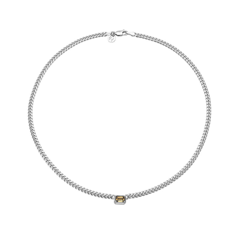 Emerald Cut Desert Cuban Choker White Gold 14" by Logan Hollowell Jewelry